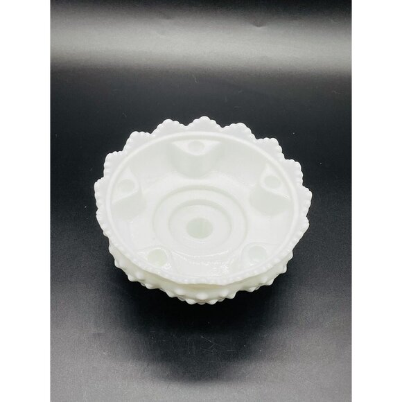 VTG FENTON White Milk Glass Hobnail Footed Candle Bowl Candle Holder Centerpiece - Picture 2 of 3